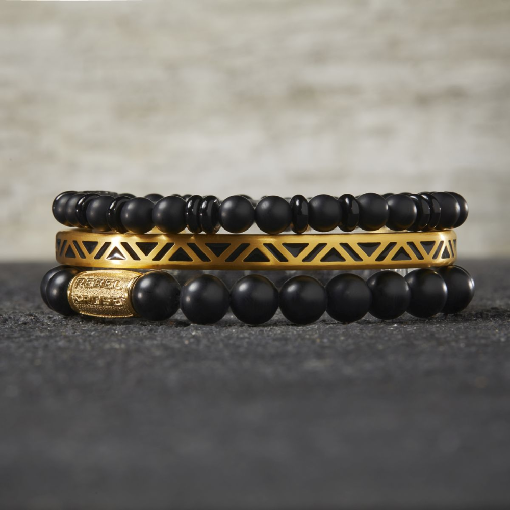 Full Metal Bangle - Bangle Brushed Gold Black Triangle