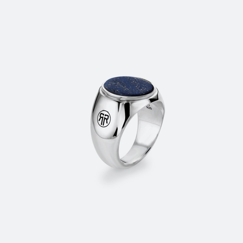 Sterling Silver Rings - Ring Round Lapis Lowneck