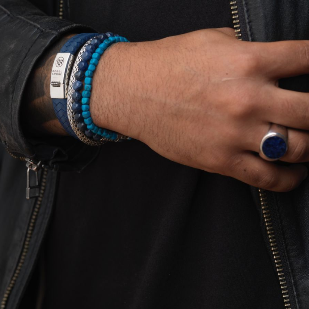 Sterling Silver Rings - Ring Round Lapis Lowneck