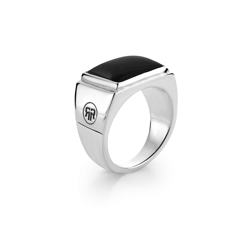 Sterling Silver Rings - Ring Square Onyx Lowneck