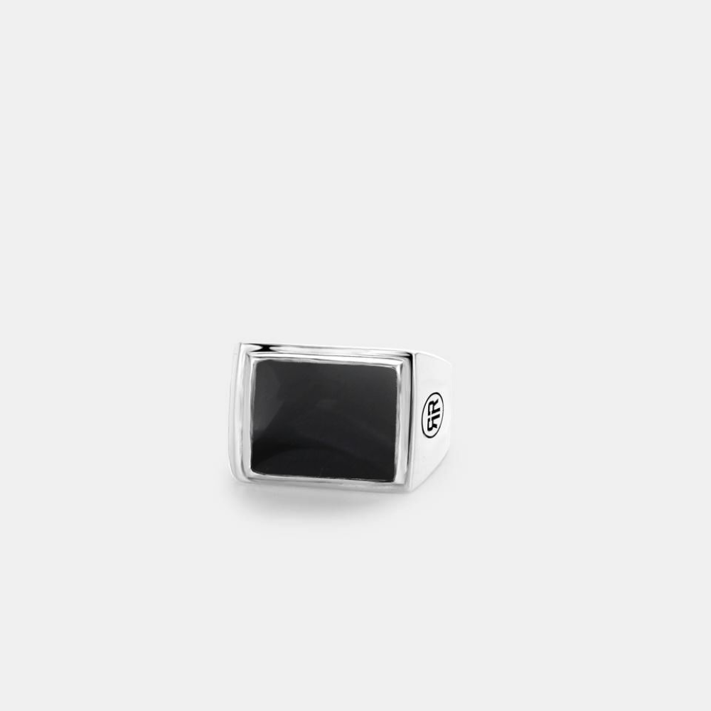 Sterling Silver Rings - Ring Square Onyx Lowneck