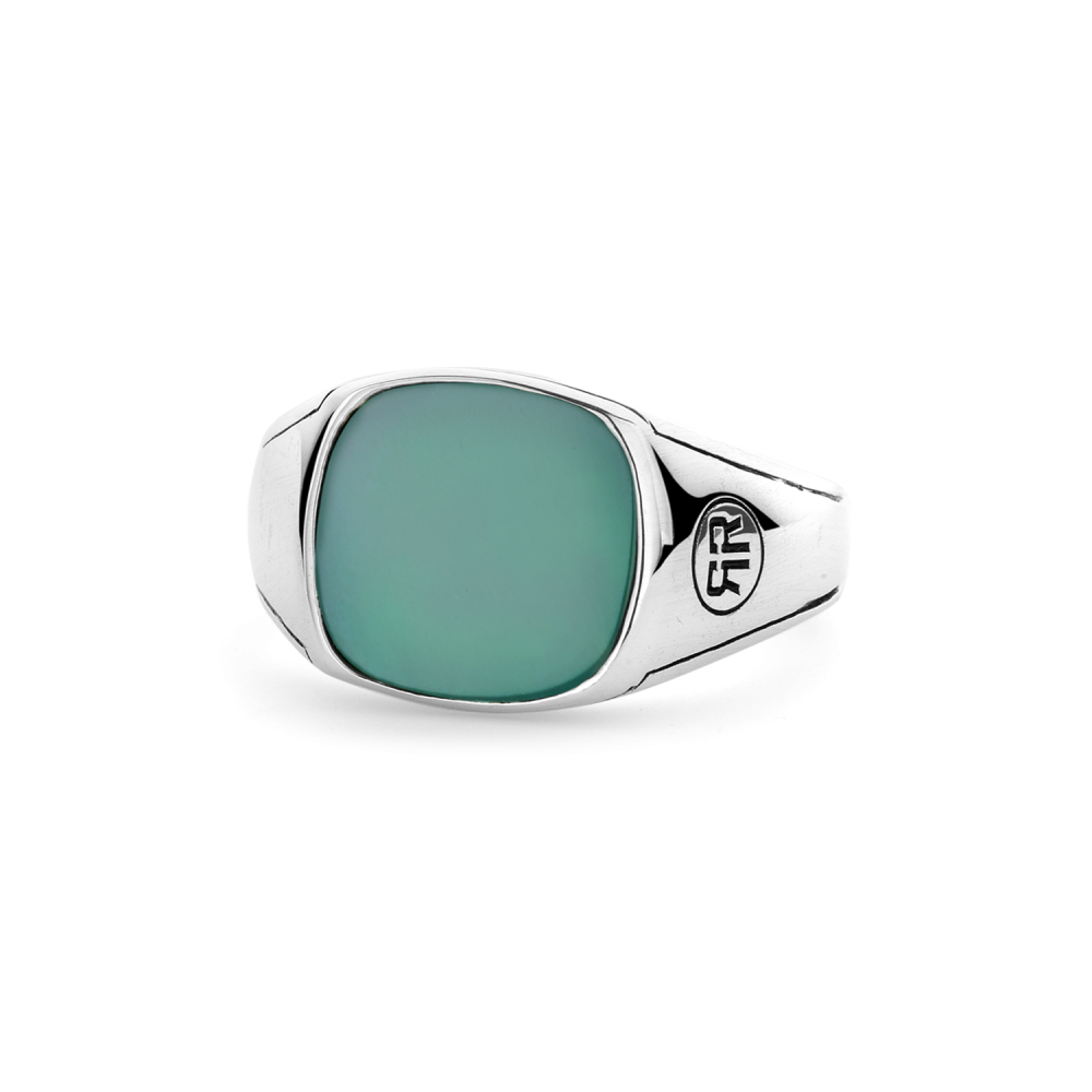 Sterling Silver Rings - Ring Square Green Jade 