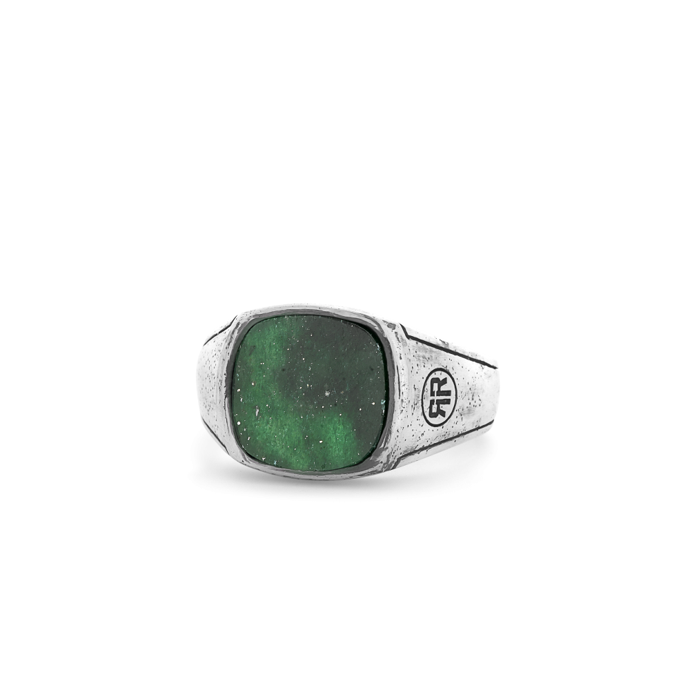 Sterling Silver Rings - Ring Square Vintage Green Jade 