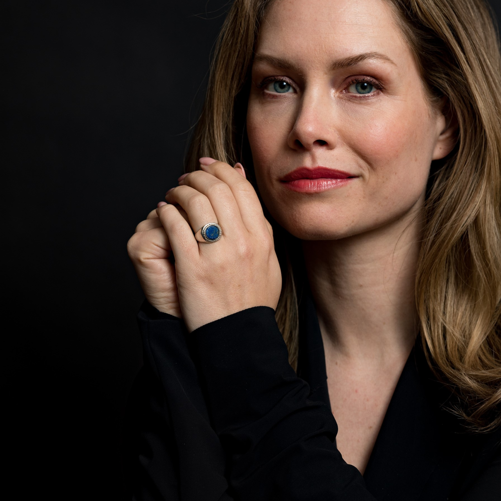 Sterling Silver Rings - Ring Women Round Lapis Lazuli 