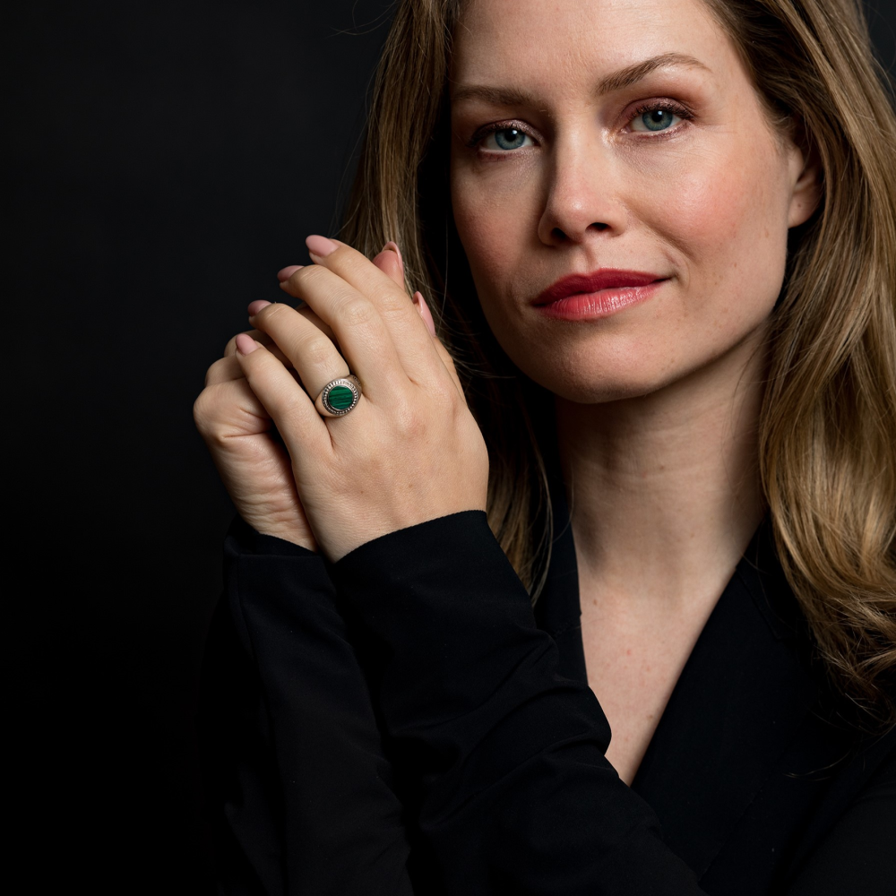 Sterling Silver Rings - Ring Women Round Malachite 