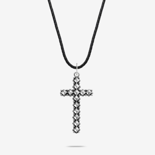 Necklaces - Necklace Studded Cross Antic Black