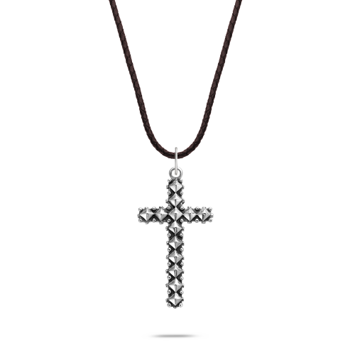 Necklaces - Necklace Studded Cross Antic Brown