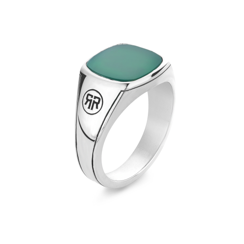 Sterling Silver Rings - Ring Square Green Jade 