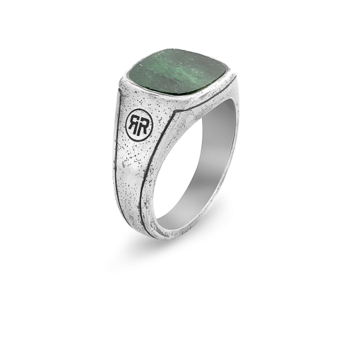 Sterling Silver Rings - Ring Square Vintage Green Jade 